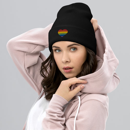 Rainbow Heart Cuffed Beanie