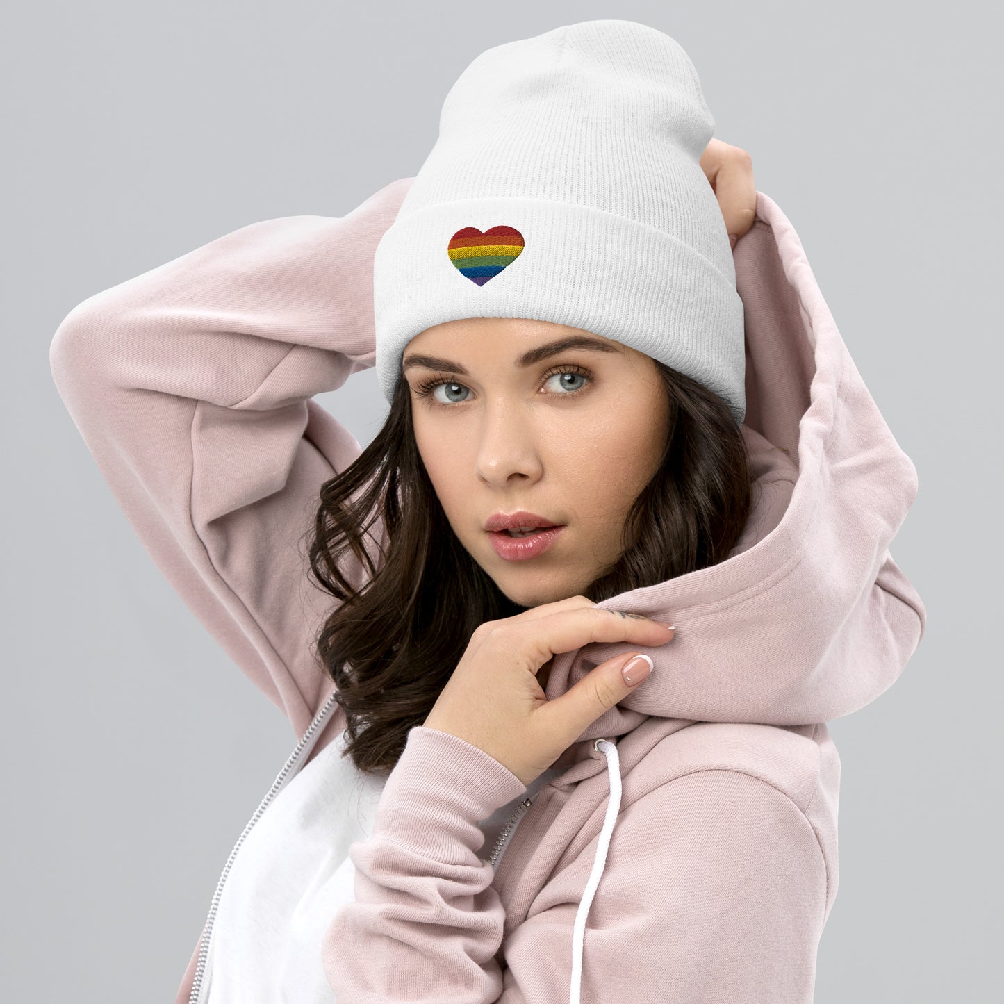 Rainbow Heart Cuffed Beanie